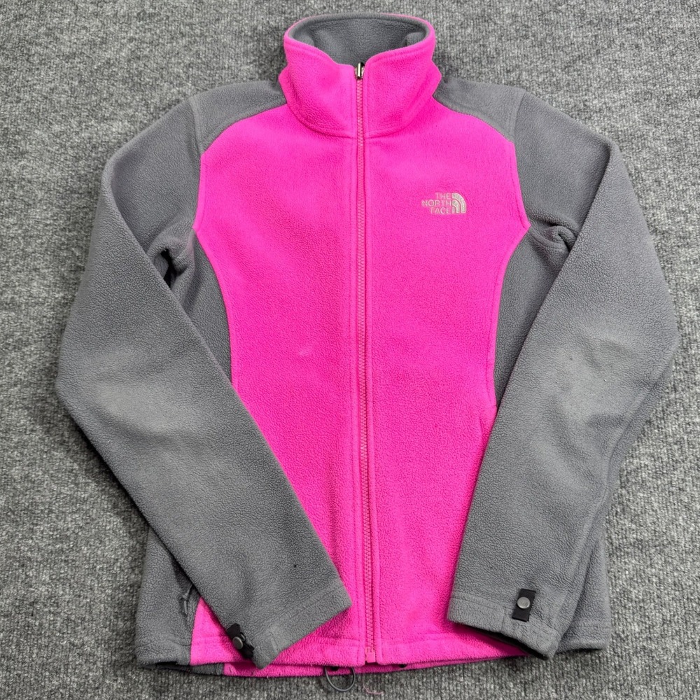 The North Face‎ Fleece Jacket Womens XS Pink Grey Full Zip Mock Neck